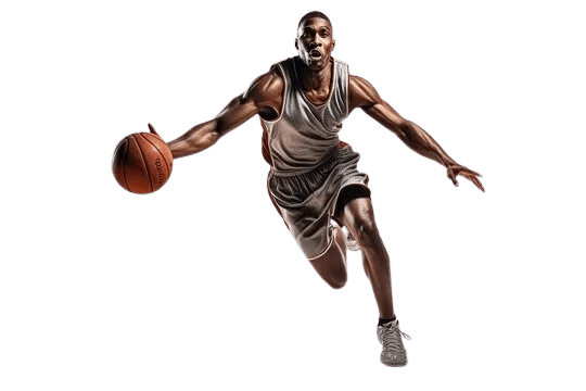 Basketball player flying for a dunk